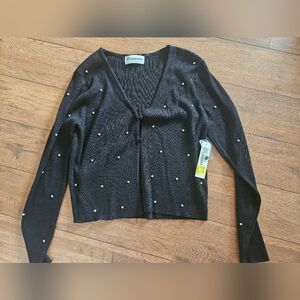 No Boundaries Black Cardigan with Diamond Details